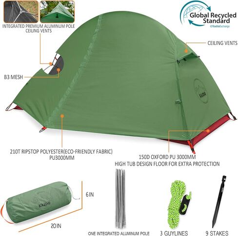 KAZOO Waterproof Backpacking Tent Ultralight 1/2 Person Lightweight Camping Tents 1/2 People Hiking Tents Aluminum Frame Double Layer in Saudi Arabia