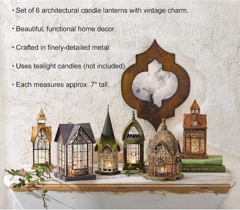 سيجنالز مجموعة فوانيس شموع مزخرفة مكونة من 6 قطع، مجموعة حامل شموع بتصميم فوانيس منزل عتيقة، حامل شموع معدني وزجاجي للشموع الصغيرة in Kuwait