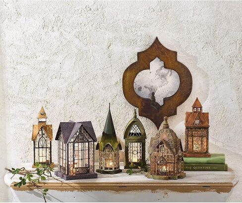 سيجنالز مجموعة فوانيس شموع مزخرفة مكونة من 6 قطع، مجموعة حامل شموع بتصميم فوانيس منزل عتيقة، حامل شموع معدني وزجاجي للشموع الصغيرة in Kuwait