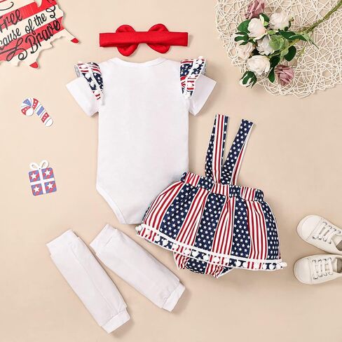 ملابس DOMOABEI My Fisrt 4th من يوليو لحديثي الولادة ملابس للأطفال الرضع في 4th من يوليو ملابس للبنات تنورة بحمالات ذات علم أمريكي لطيف in Kuwait