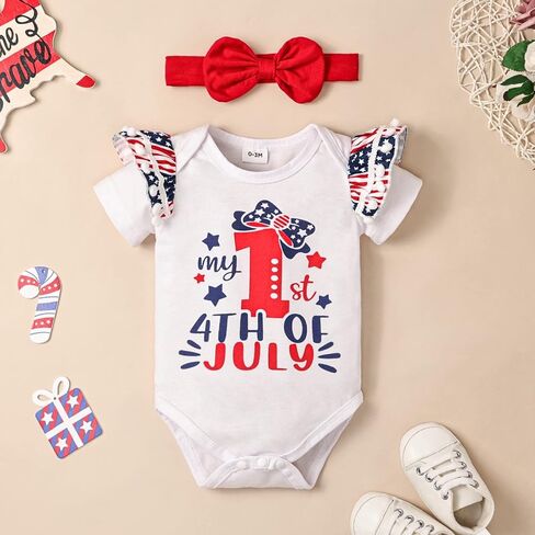ملابس DOMOABEI My Fisrt 4th من يوليو لحديثي الولادة ملابس للأطفال الرضع في 4th من يوليو ملابس للبنات تنورة بحمالات ذات علم أمريكي لطيف in Kuwait