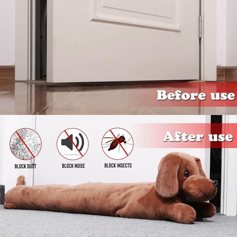 sanlykate الكلب تحت مسودة الباب سدادة لأسفل الباب، 3lb 34-36 بوصة الثقيلة الزخرفية النسيج الحيوان مسودة مانع الباب، توفير الطاقة عازلة للصوت الحرس، منقوشة البني in Kuwait