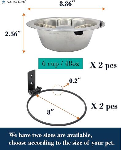 Elevated Slow Feeder Dog Bowls for Large Dogs with Wall Mounted Dog Food Bowls (2 Pack 48 OZ) Stainless-Steel Bowls with Raised Holders for Indoor and Outdoor Puppies in Kuwait
