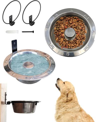 Elevated Slow Feeder Dog Bowls for Large Dogs with Wall Mounted Dog Food Bowls (2 Pack 48 OZ) Stainless-Steel Bowls with Raised Holders for Indoor and Outdoor Puppies in Kuwait