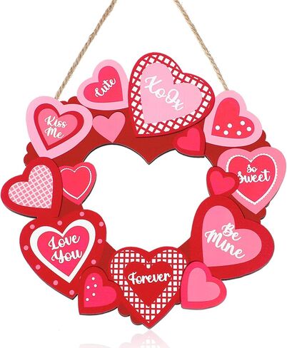 Yookeer Valentine's Day Door Sign Hanging Door Decor Heart Valentine's Day Wooden Sign Valentine Wreaths for Front Door Valentines Door Hanger for Window Knob Home Decor in Saudi Arabia