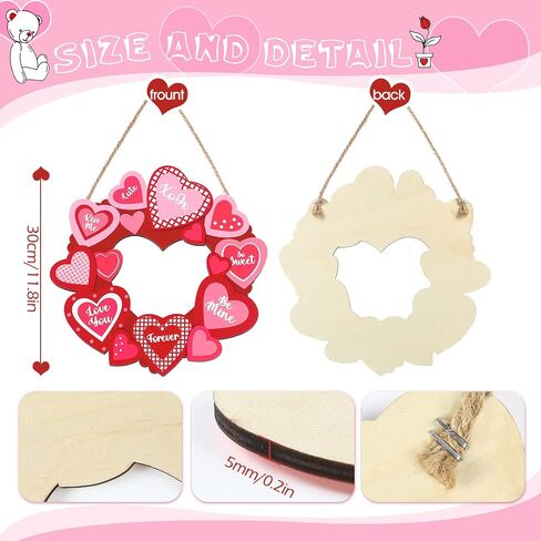 Yookeer Valentine's Day Door Sign Hanging Door Decor Heart Valentine's Day Wooden Sign Valentine Wreaths for Front Door Valentines Door Hanger for Window Knob Home Decor in Saudi Arabia