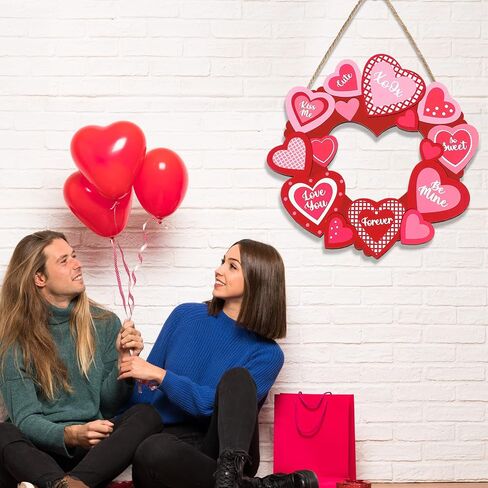 Yookeer Valentine's Day Door Sign Hanging Door Decor Heart Valentine's Day Wooden Sign Valentine Wreaths for Front Door Valentines Door Hanger for Window Knob Home Decor in Saudi Arabia
