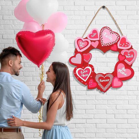 Yookeer Valentine's Day Door Sign Hanging Door Decor Heart Valentine's Day Wooden Sign Valentine Wreaths for Front Door Valentines Door Hanger for Window Knob Home Decor in Saudi Arabia