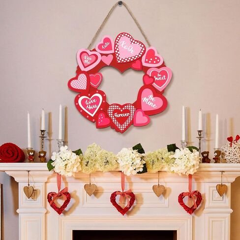 Yookeer Valentine's Day Door Sign Hanging Door Decor Heart Valentine's Day Wooden Sign Valentine Wreaths for Front Door Valentines Door Hanger for Window Knob Home Decor in Saudi Arabia