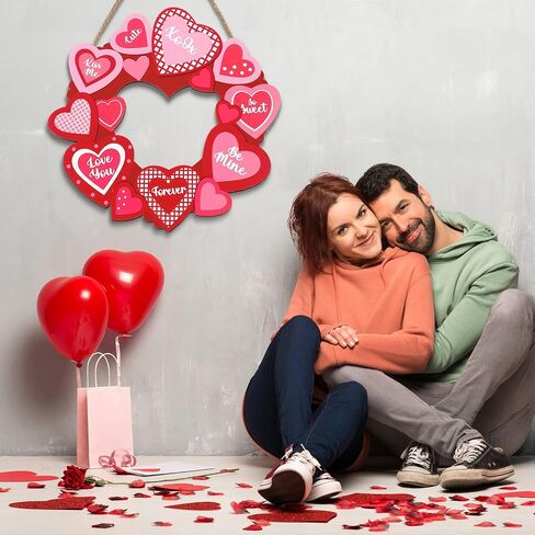 Yookeer Valentine's Day Door Sign Hanging Door Decor Heart Valentine's Day Wooden Sign Valentine Wreaths for Front Door Valentines Door Hanger for Window Knob Home Decor in Saudi Arabia