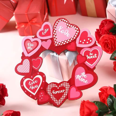 Yookeer Valentine's Day Door Sign Hanging Door Decor Heart Valentine's Day Wooden Sign Valentine Wreaths for Front Door Valentines Door Hanger for Window Knob Home Decor in Saudi Arabia