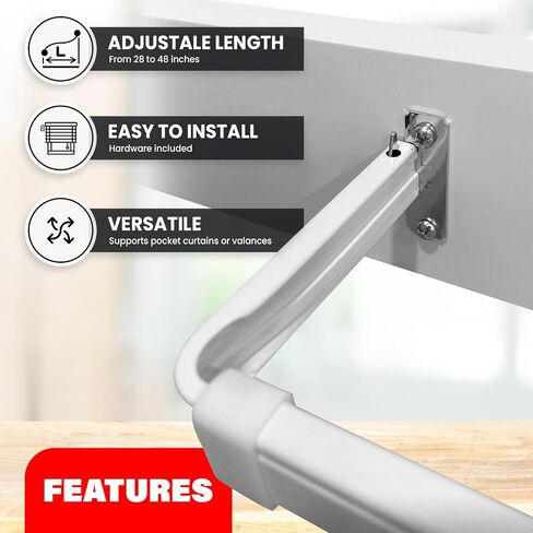 Amazing Drapery Hardware Adjustable Lockseam Curtain Rods, 28-48 Inches, Wall Mounted with 2 Inch Clearance, 2-Pack - Durable Metal for Medium to Heavy Fabrics in Saudi Arabia