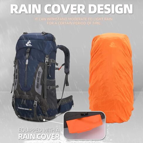 حقيبة ظهر WIYPRQZ 60L مقاومة للماء خفيفة الوزن للمشي لمسافات طويلة والتخييم والسفر مع غطاء للمطر حقيبة رياضية خارجية لتسلق الصيد للرجال والنساء، أزرق in Kuwait