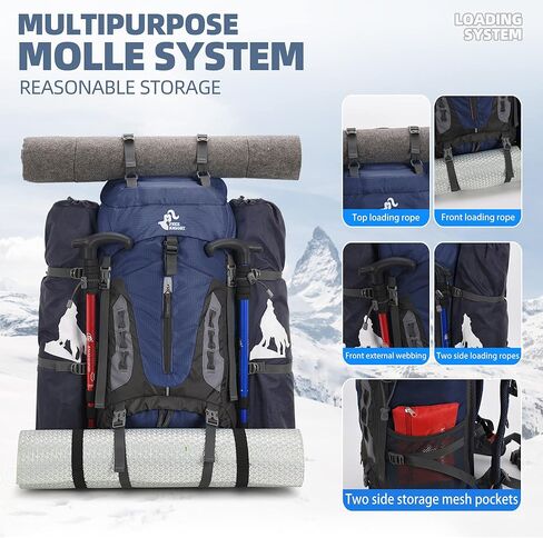 حقيبة ظهر WIYPRQZ 60L مقاومة للماء خفيفة الوزن للمشي لمسافات طويلة والتخييم والسفر مع غطاء للمطر حقيبة رياضية خارجية لتسلق الصيد للرجال والنساء، أزرق in Kuwait