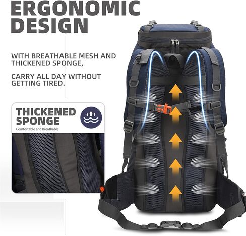 حقيبة ظهر WIYPRQZ 60L مقاومة للماء خفيفة الوزن للمشي لمسافات طويلة والتخييم والسفر مع غطاء للمطر حقيبة رياضية خارجية لتسلق الصيد للرجال والنساء، أزرق in Kuwait