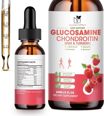 Glucosamine Chondroitin MSM Liquid Drops w/ Turmeric Boswellia Quercetin Bromelain-Antioxidant Support for Back,Knee Relief-Vegan Joint Support Supplement Support Healthy Joints, Mobility & Cartilage in Kuwait