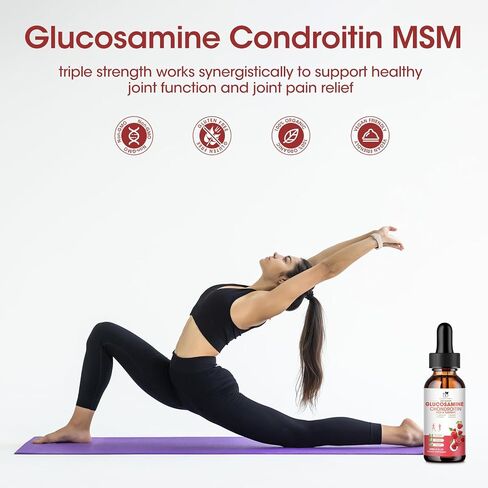 Glucosamine Chondroitin MSM Liquid Drops w/ Turmeric Boswellia Quercetin Bromelain-Antioxidant Support for Back,Knee Relief-Vegan Joint Support Supplement Support Healthy Joints, Mobility & Cartilage in Kuwait