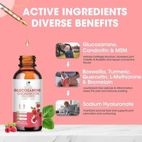 Glucosamine Chondroitin MSM Liquid Drops w/ Turmeric Boswellia Quercetin Bromelain-Antioxidant Support for Back,Knee Relief-Vegan Joint Support Supplement Support Healthy Joints, Mobility & Cartilage in Kuwait