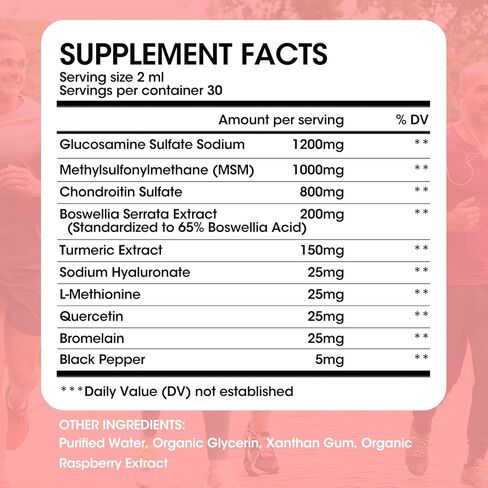 Glucosamine Chondroitin MSM Liquid Drops w/ Turmeric Boswellia Quercetin Bromelain-Antioxidant Support for Back,Knee Relief-Vegan Joint Support Supplement Support Healthy Joints, Mobility & Cartilage in Kuwait