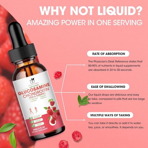Glucosamine Chondroitin MSM Liquid Drops w/ Turmeric Boswellia Quercetin Bromelain-Antioxidant Support for Back,Knee Relief-Vegan Joint Support Supplement Support Healthy Joints, Mobility & Cartilage in Kuwait