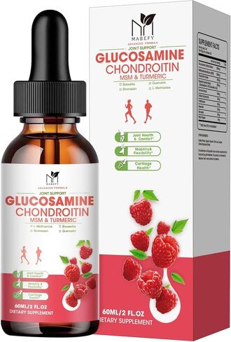 Glucosamine Chondroitin MSM Liquid Drops w/ Turmeric Boswellia Quercetin Bromelain-Antioxidant Support for Back,Knee Relief-Vegan Joint Support Supplement Support Healthy Joints, Mobility & Cartilage in Kuwait