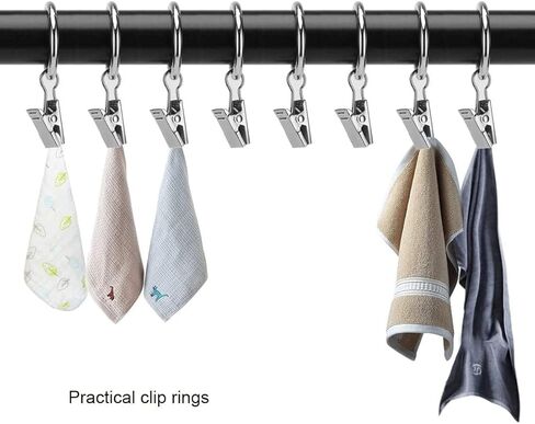 OOTSR [16 حزمة من حلقات ستارة الستائر مع مشابك وخطاطيف (3.81 سم) مطلية بالنيكل حلقات الستائر المزخرفة مع مشابك قوية للعرض الفني، ضوء الحفلات، تناسب قضيب يصل إلى 1 1/4 بوصة (فضي) in Kuwait