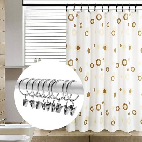 OOTSR [16 حزمة من حلقات ستارة الستائر مع مشابك وخطاطيف (3.81 سم) مطلية بالنيكل حلقات الستائر المزخرفة مع مشابك قوية للعرض الفني، ضوء الحفلات، تناسب قضيب يصل إلى 1 1/4 بوصة (فضي) in Kuwait