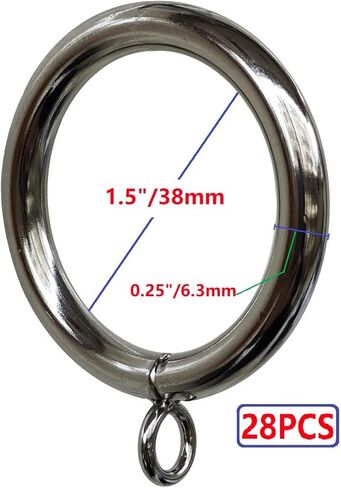 Curtain Ring Metal 28-Pcs 1.5 Inch Inner Diameter with Eyelets Fit Up to 1 1/4-Inch Rod Large Wire Diameter (Antique Brass-28Pcs) in Kuwait