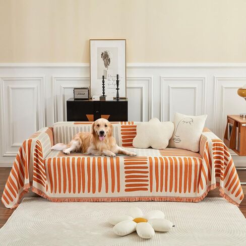 ROOMLIFE Couch Cover Sofa Slipcover Chenille Sofa Covers Ivory White with Lace Edge Sofa Covers for 2-3 Cushion Couch Living Room Furniture Protector Couch Cover Blanket for Dogs Pet, 71"x118" in Saudi Arabia