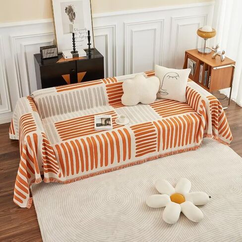 ROOMLIFE Couch Cover Sofa Slipcover Chenille Sofa Covers Ivory White with Lace Edge Sofa Covers for 2-3 Cushion Couch Living Room Furniture Protector Couch Cover Blanket for Dogs Pet, 71"x118" in Saudi Arabia