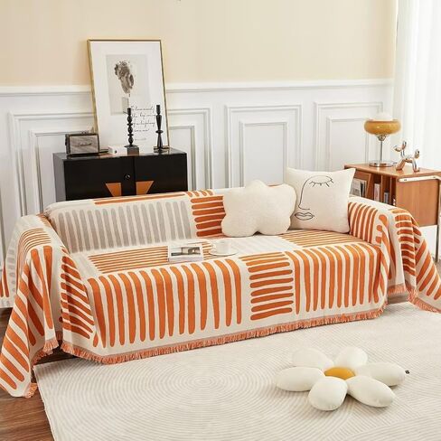 ROOMLIFE Couch Cover Sofa Slipcover Chenille Sofa Covers Ivory White with Lace Edge Sofa Covers for 2-3 Cushion Couch Living Room Furniture Protector Couch Cover Blanket for Dogs Pet, 71"x118" in Saudi Arabia