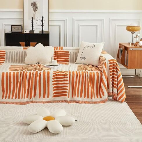 ROOMLIFE Couch Cover Sofa Slipcover Chenille Sofa Covers Ivory White with Lace Edge Sofa Covers for 2-3 Cushion Couch Living Room Furniture Protector Couch Cover Blanket for Dogs Pet, 71"x118" in Saudi Arabia
