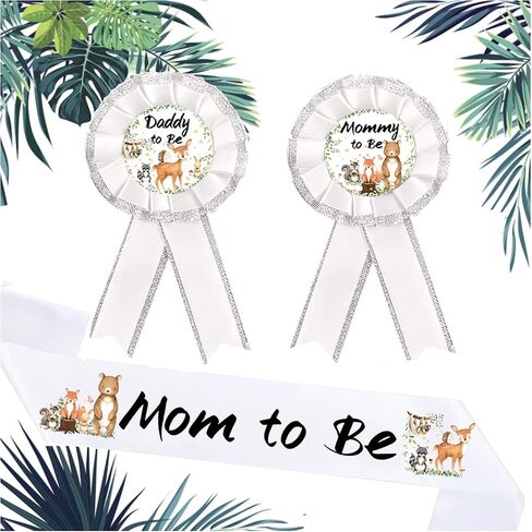 وشاح استحمام الطفل من Woodland Creatures، مجموعة حفلات الترحيب من Mom to Be & Daddy to Be Corsage للترحيب بالطفل، ديكورات حيوانات الغابات للأطفال، التصوير الفوتوغرافي لحفلات استقبال المولود الجديد، لوازم تذكارية (مخلوقات الغابة) in Kuwait