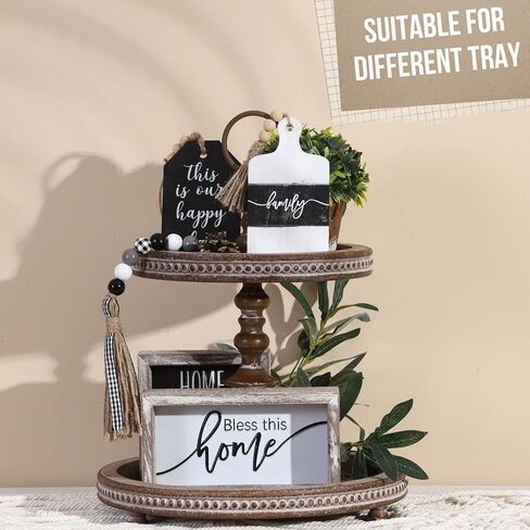 5 Pieces Tiered Tray Decor Set - Tiered Tray Decor Items Mini - Kitchen Table Decor Centerpiece - Tray Decor Items Bundle - Tiered Tray Farmhouse Decor - Rustic Wooden Decorative Sign in Kuwait