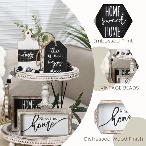 5 Pieces Tiered Tray Decor Set - Tiered Tray Decor Items Mini - Kitchen Table Decor Centerpiece - Tray Decor Items Bundle - Tiered Tray Farmhouse Decor - Rustic Wooden Decorative Sign in Kuwait