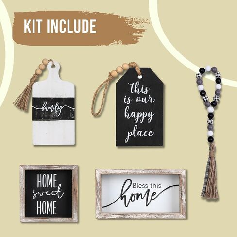 5 Pieces Tiered Tray Decor Set - Tiered Tray Decor Items Mini - Kitchen Table Decor Centerpiece - Tray Decor Items Bundle - Tiered Tray Farmhouse Decor - Rustic Wooden Decorative Sign in Kuwait