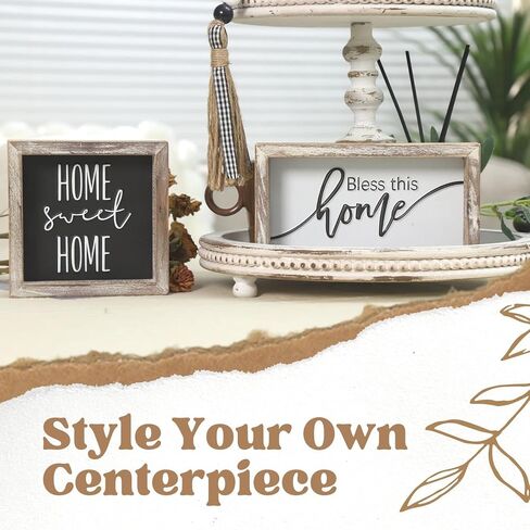 5 Pieces Tiered Tray Decor Set - Tiered Tray Decor Items Mini - Kitchen Table Decor Centerpiece - Tray Decor Items Bundle - Tiered Tray Farmhouse Decor - Rustic Wooden Decorative Sign in Kuwait