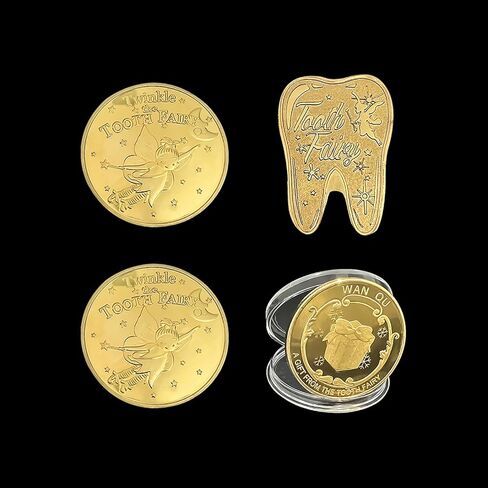 عملات جنية الأسنان، YOUYA DENTAL 10 قطع من مكافأة الأسنان المفقودة، عملة تذكارية لجنية الأسنان، عملة معدنية مطلية بالذهب للأطفال، هدية تذكارية لتغيير الأسنان، هدايا عيد الميلاد لطب الأسنان للأطفال المفقودين in Kuwait