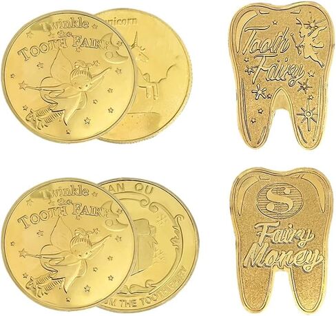 عملات جنية الأسنان، YOUYA DENTAL 10 قطع من مكافأة الأسنان المفقودة، عملة تذكارية لجنية الأسنان، عملة معدنية مطلية بالذهب للأطفال، هدية تذكارية لتغيير الأسنان، هدايا عيد الميلاد لطب الأسنان للأطفال المفقودين in Kuwait