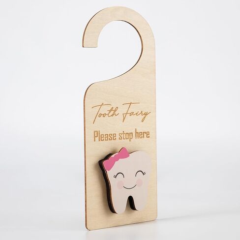 Wooden Tooth Fairy Door Hanger with Cute Money Holder Gift for Lost Teeth Kids Tooth Fairy Pick up Box for Boys and Girls (Blue) in Kuwait