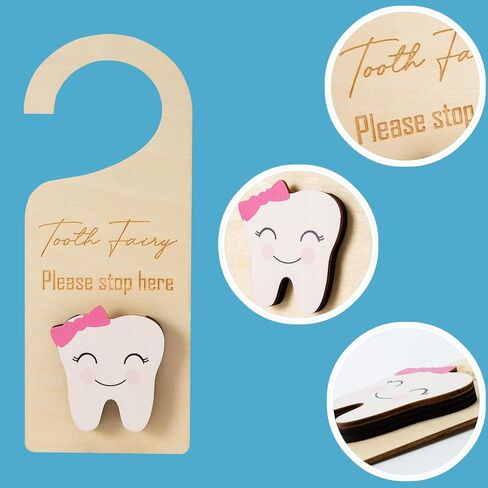 Wooden Tooth Fairy Door Hanger with Cute Money Holder Gift for Lost Teeth Kids Tooth Fairy Pick up Box for Boys and Girls (Blue) in Kuwait