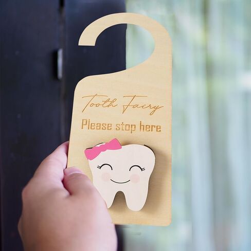 Wooden Tooth Fairy Door Hanger with Cute Money Holder Gift for Lost Teeth Kids Tooth Fairy Pick up Box for Boys and Girls (Blue) in Kuwait