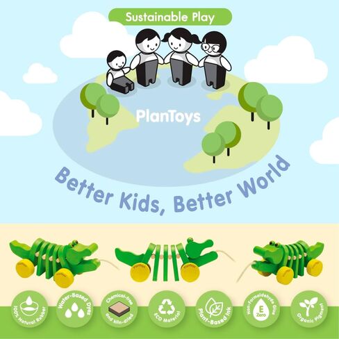 PlanToys Penguin Wheelie Push Toy for Toddlers - Sustainably Made from Rubberwood Featuring Organic-Pigment Coloring and Water-Based Dyes with Waddling Action When Pushed in Saudi Arabia