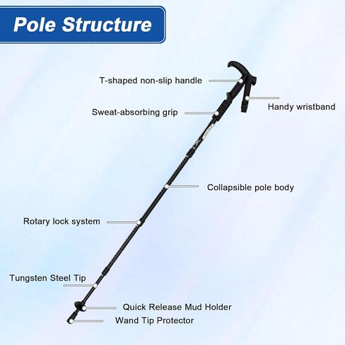اعمدة رحلات خفيفة للغاية، اعمدة قابلة للطي مضادة للصدمات للمشي لمسافات طويلة والتخييم وتسلق الجبال وحقائب الظهر والرحلات in Kuwait