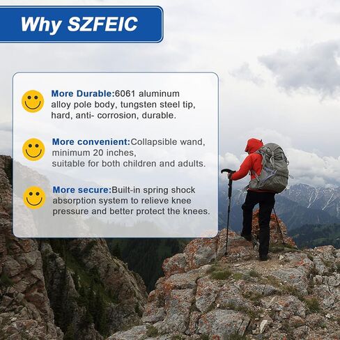 اعمدة رحلات خفيفة للغاية، اعمدة قابلة للطي مضادة للصدمات للمشي لمسافات طويلة والتخييم وتسلق الجبال وحقائب الظهر والرحلات in Kuwait