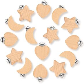 15 Pieces Wood Pacifier Clips, DIY Pacifier Clips Suspender Clips, Beech Wooden Pacifier Clip Holder for Teething Baby Toddler, Star Heart and Moon in Saudi Arabia