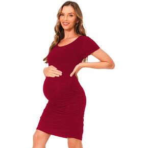 Bearsland Women Summer Short Sleeve Maternity Dress Ruched Mama Baby Pregnancy Clothes