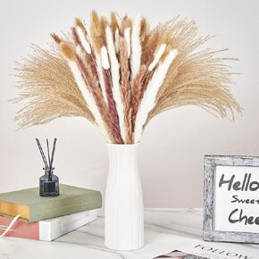 Hirolulu Natural Pampas Grass Decor, 85PCS Tall 17“ Pink White Brown Fluffy Long-Lasting Dried Flowers Bouquet for Fall Decor Home/Wedding/Living Room/Office Decor, Wedding Boho Decor in Saudi Arabia