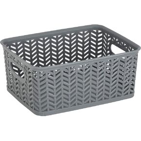 Simplify 2 Pack Medium Herringbone Storage Basket | Dimensions: 14"x11.5"x5.15" | Sturdy Polypropylene Plastic | 2 Open Handles | Lightweight | Home Organization | Heather Grey in Kuwait