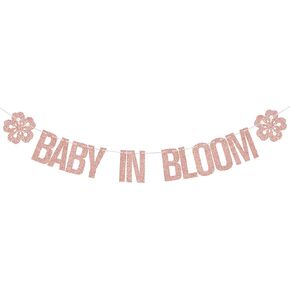 Baby in Bloom Banner, Baby Shower Banner, Welcome Baby Banner, Boy Girl Floral Theme Baby Shower Gender Reveal Decorations, Spring Pregnancy Announcement Party Decorations Rose Gold Glitter in Kuwait